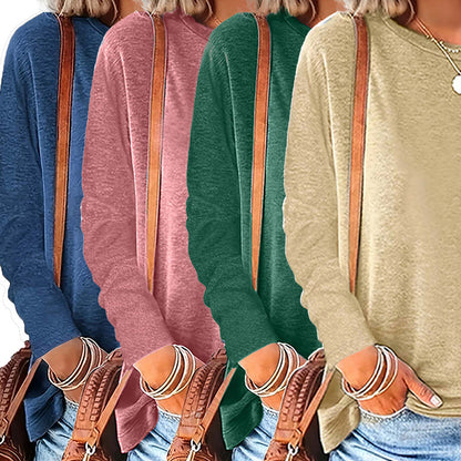 4 Pack Women's Solid Color Casual Set Round Neck Long Sleeve Tops For Spring&Fall