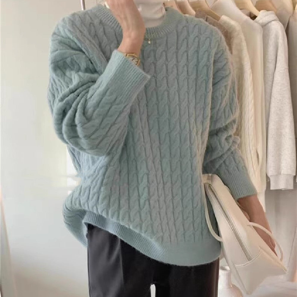 Round Neck Pullover Cable-knit Sweater Women